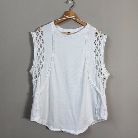 Free People Table for Two Tee T-Shirt Women's Small White Lace Crochet Boho NWOT - Picture 4 of 14